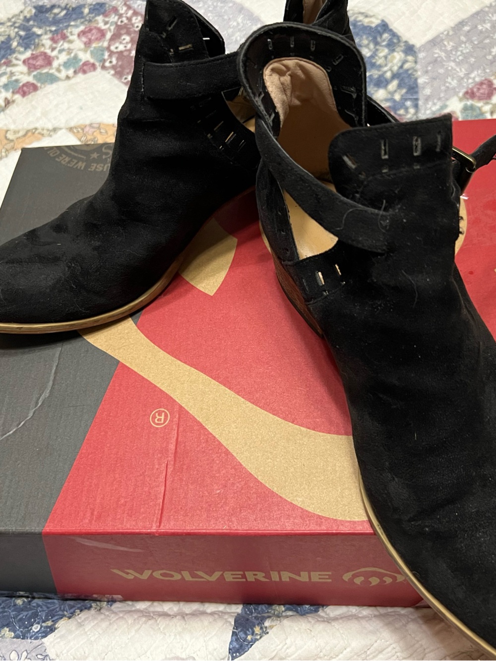 Wolverine Black Suede Cutout Ankle Booties